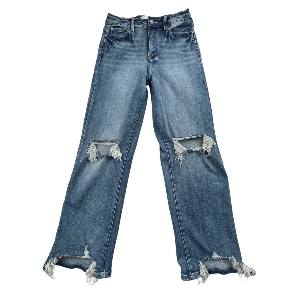 Petra 153 High Rise Wide Leg Distressed Jeans Ripped Raw Hem 9 28 (6 Women) Blue